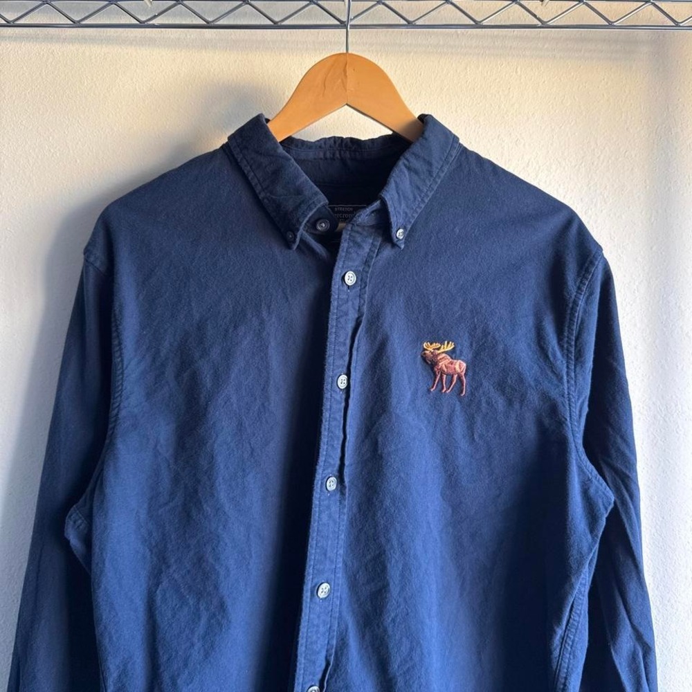 Abercrombie Fitch Navy Stretch Oxford Button Down Moose Y2K Preppy